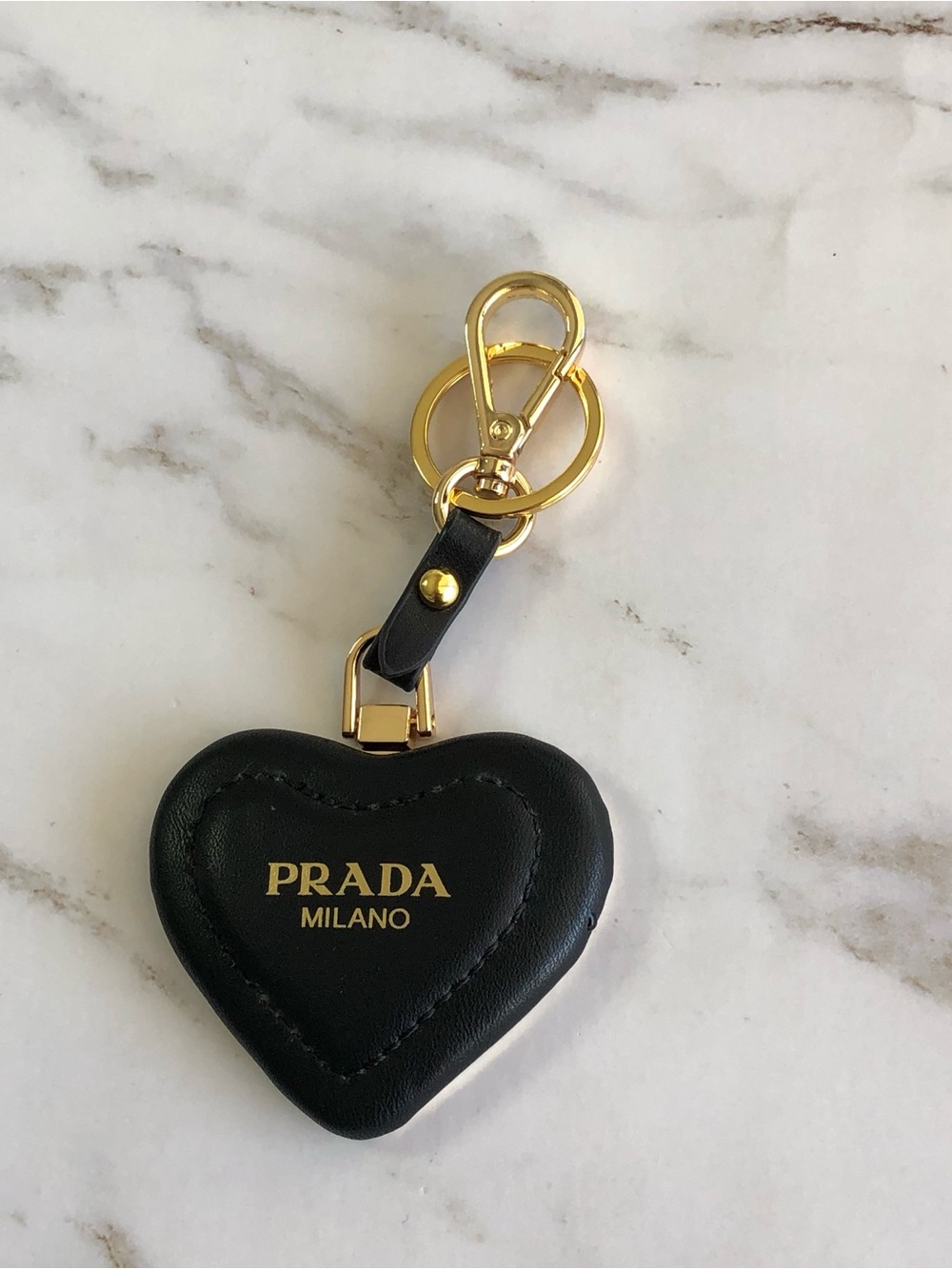 Prada Black Leather Heart Keychain Bag Charm - Picture 2 of 5